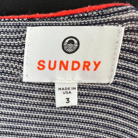 SUNDRY Blue White Stripe Embroidered Cherries Crew Neck Long Sleeve Knit Top 3 L - Picture 7 of 8